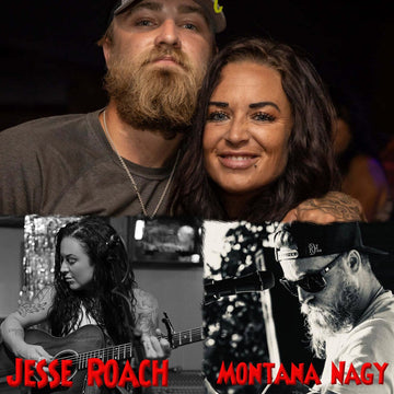 Promotional poster for the Zapp Hall Antique Show featuring a man and woman with images of Jesse Roach and Montana Nagy.